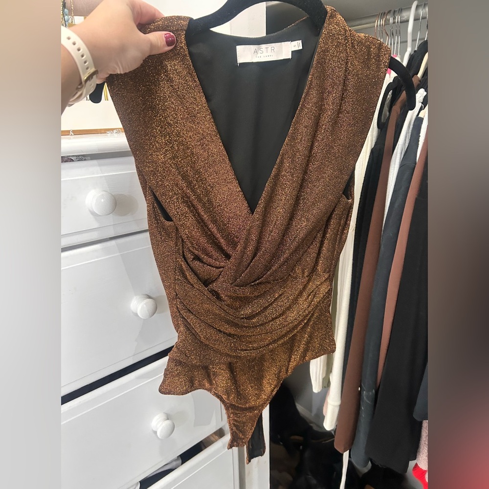 ASTR Shimmering Brown Draped Bodysuit
